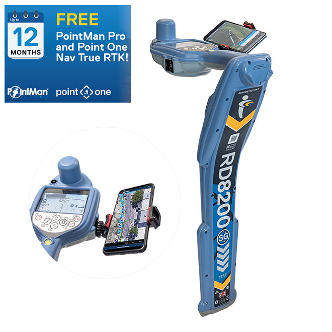 RadioDetection RD8200SG FCC KIT Locator with Li-Ion Battery Pack, Mains Charger, USB-C Lead, Bag, Phone Holder